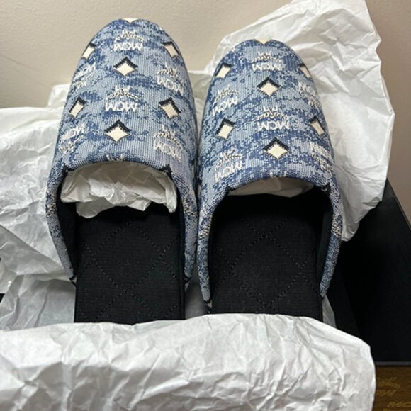 MCM - Women's Blue Denim Monogram Slide Slippers - NIB - Picture 3 of 8